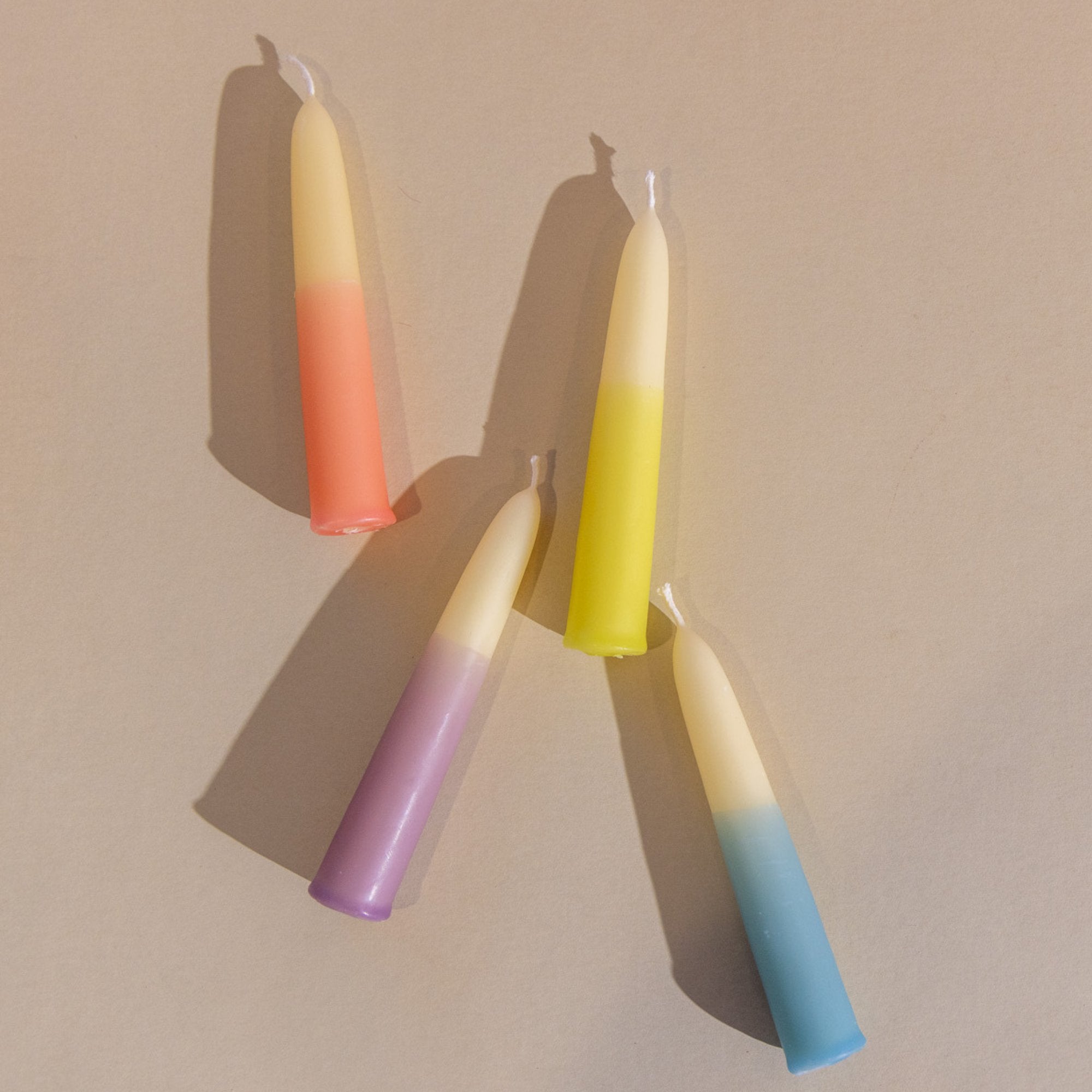 color dipped beeswax shabbat candles