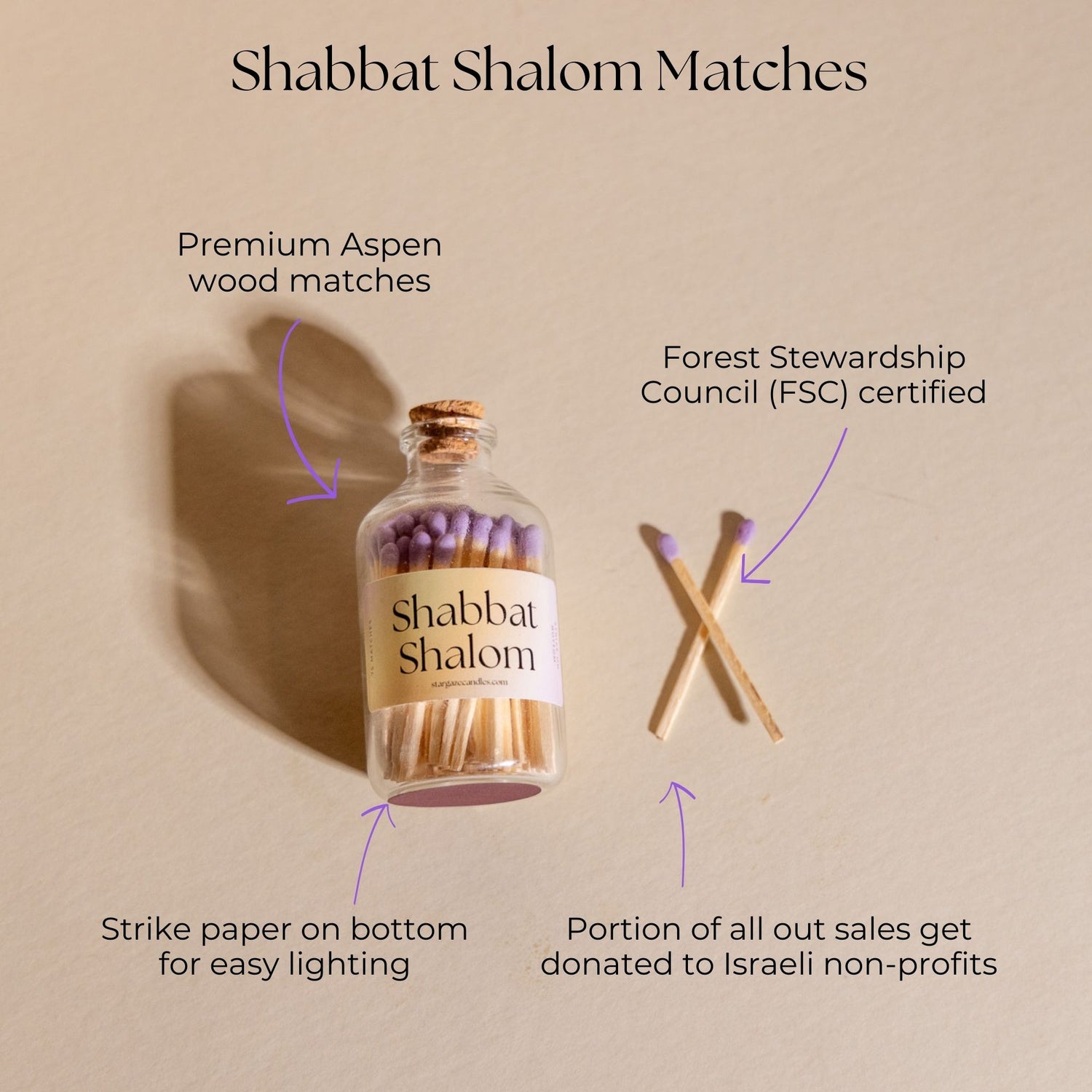 Shabbat Shalom Match Jar - Lavender