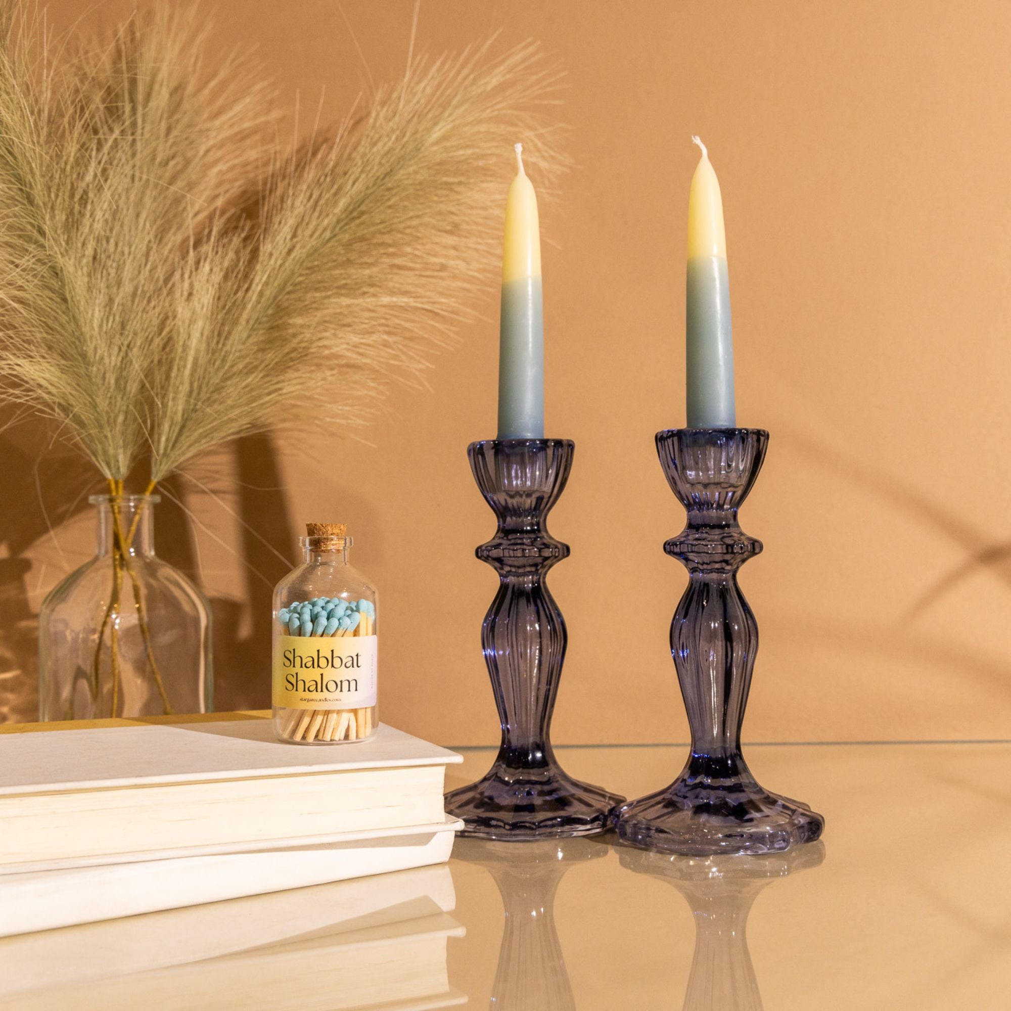 Glass Candle Holders - Navy