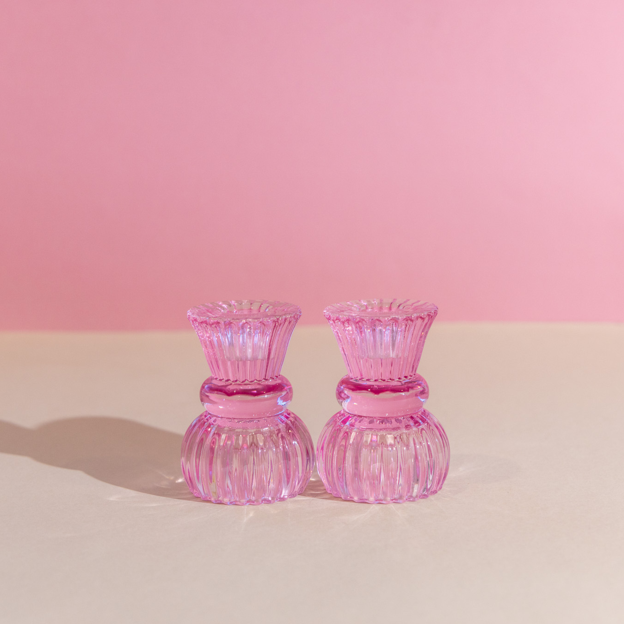 Two Sided Glass Candle Holders - Blush