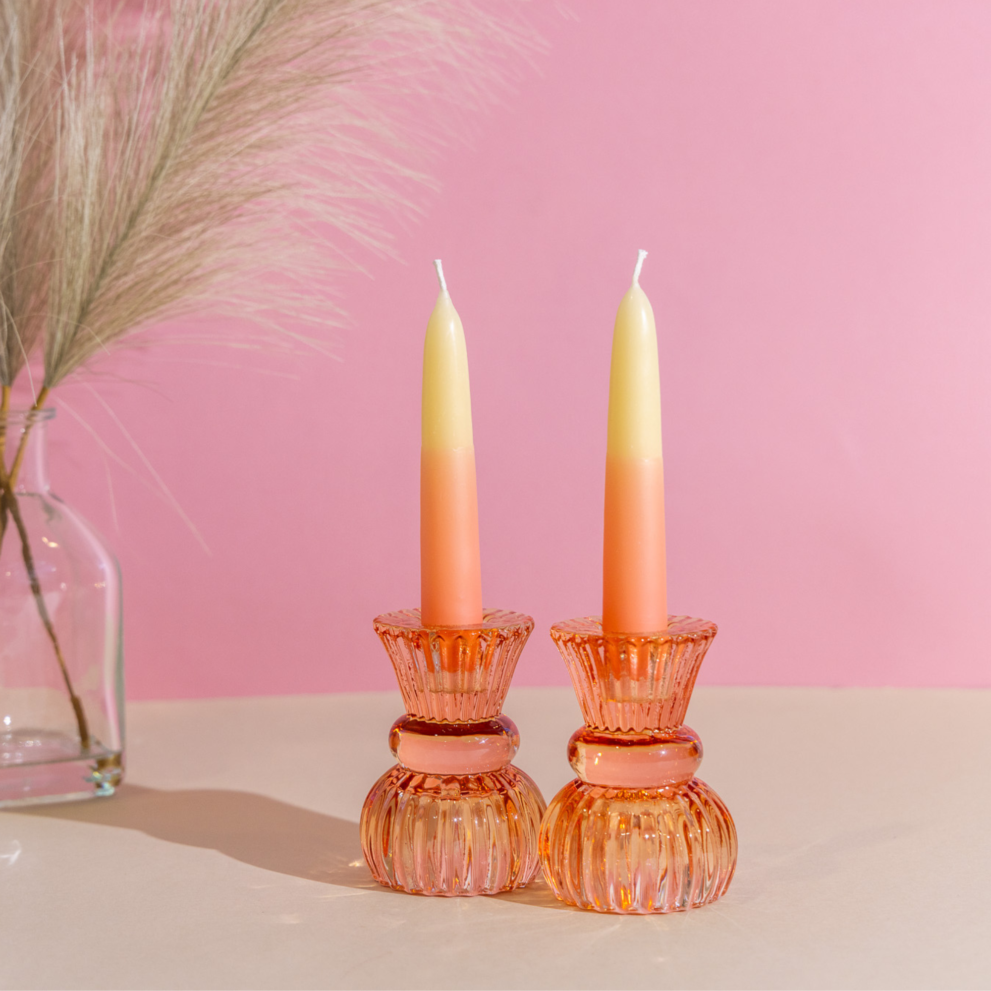 Rose and White Beeswax Taper Candles