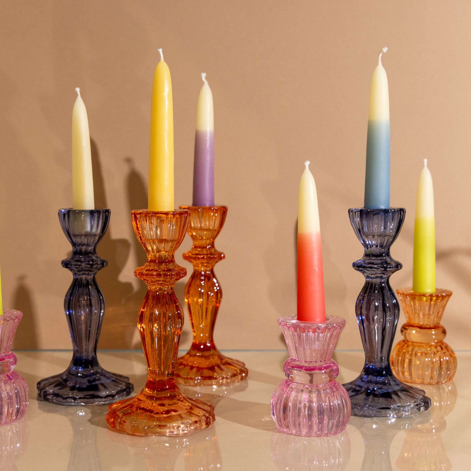 Glass Candle Holders - Navy