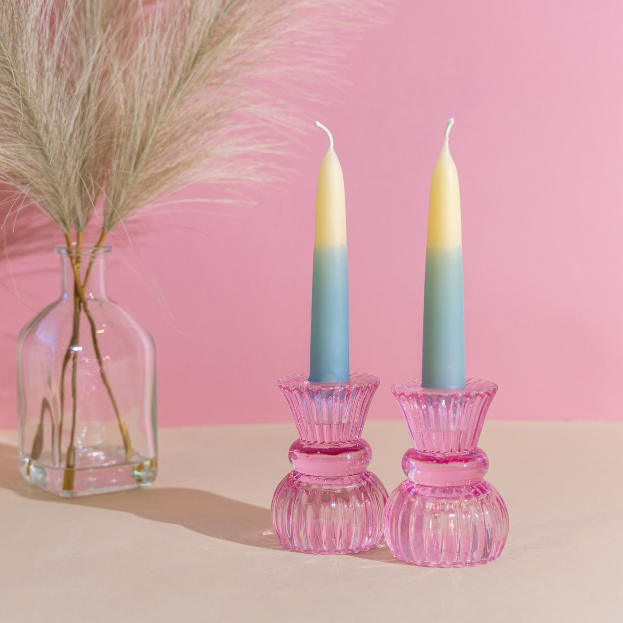 Two Sided Glass Candle Holders - Blush