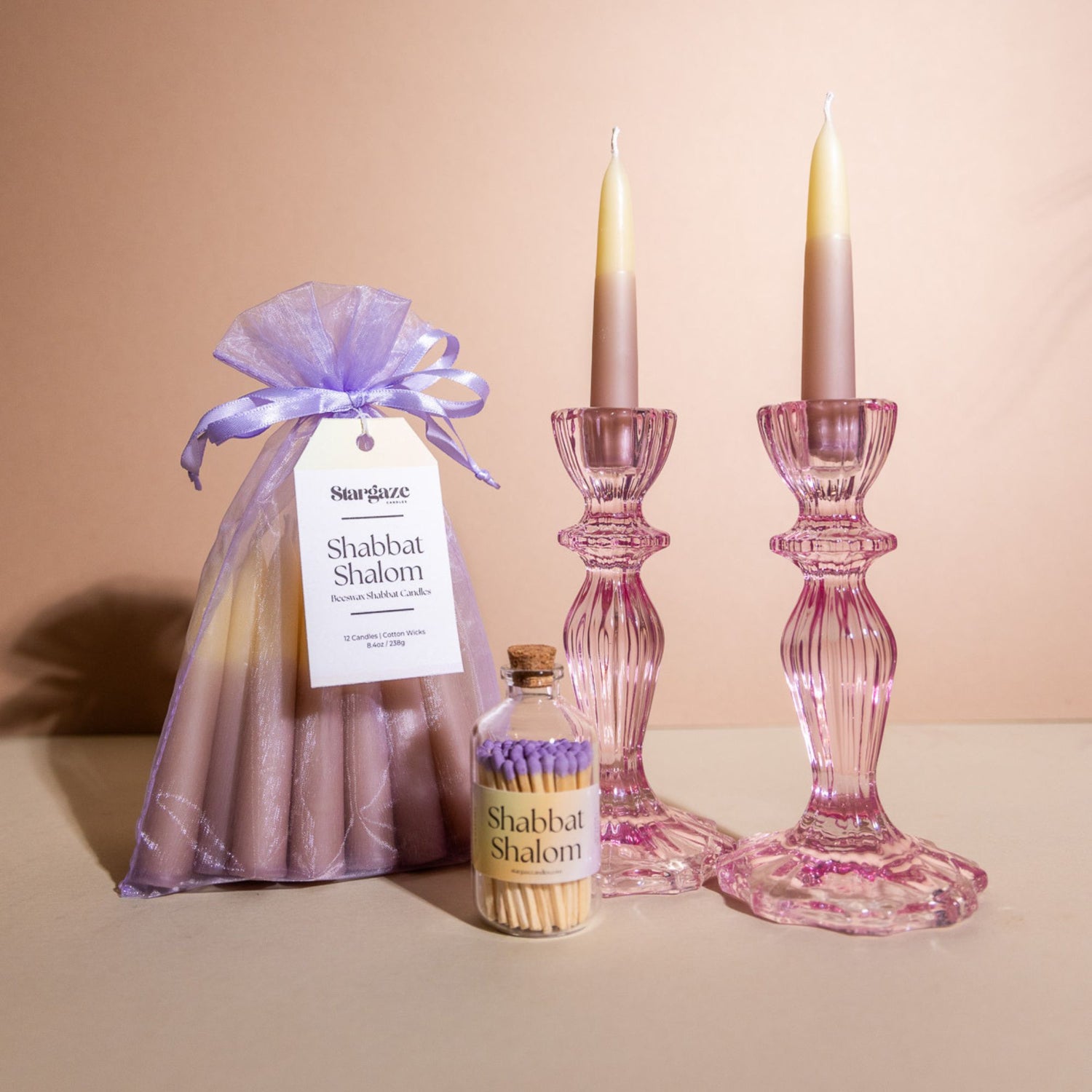 Lavender and White Beeswax Taper Candles