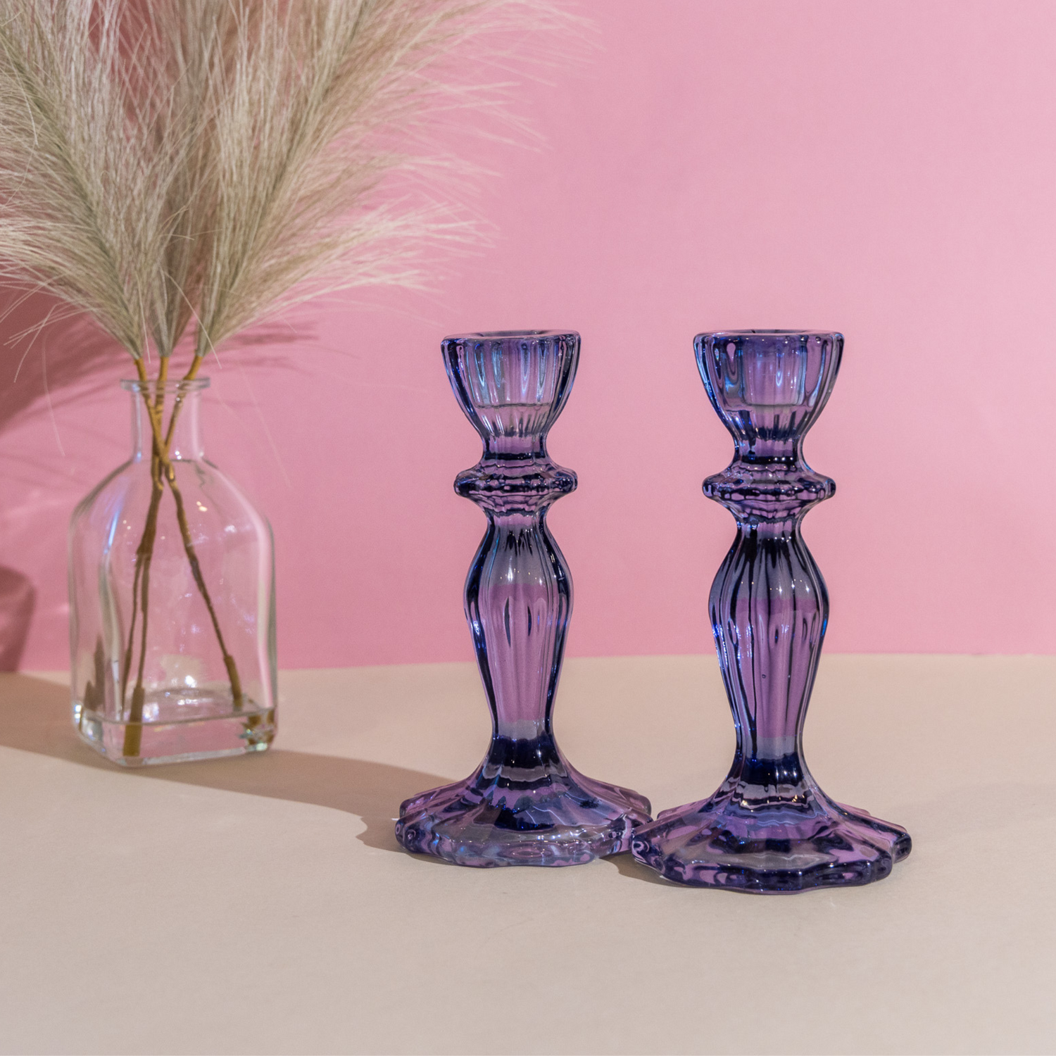 Glass Candle Holders - Navy