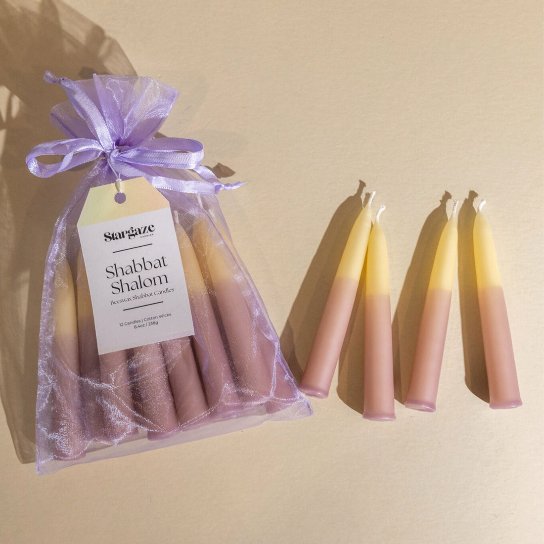 Lavender and White Beeswax Taper Candles