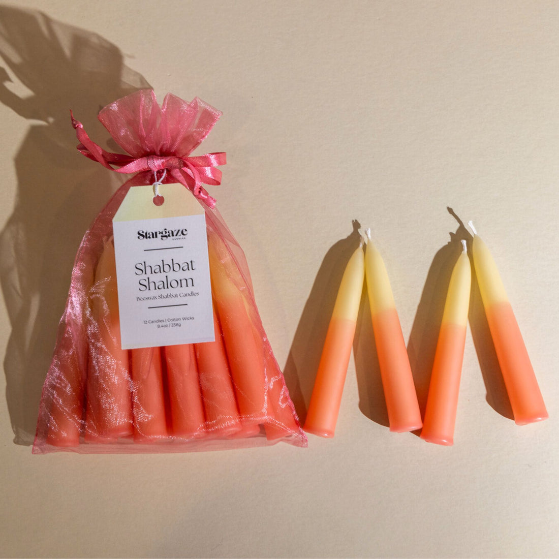 Rose and White Beeswax Taper Candles